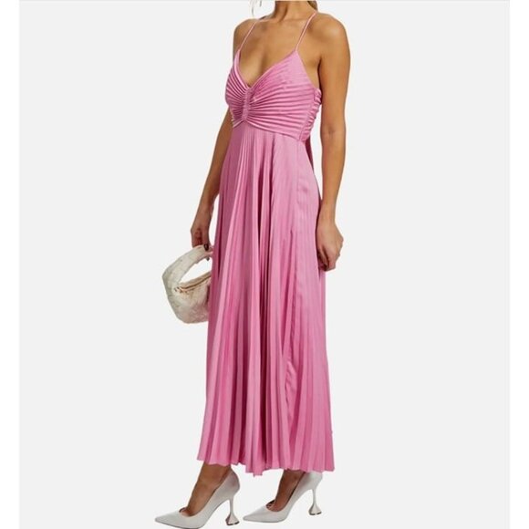 ALC Gemini Pleated Midi Dress Pink In Chateau Rose Size 10 - Picture 3 of 5